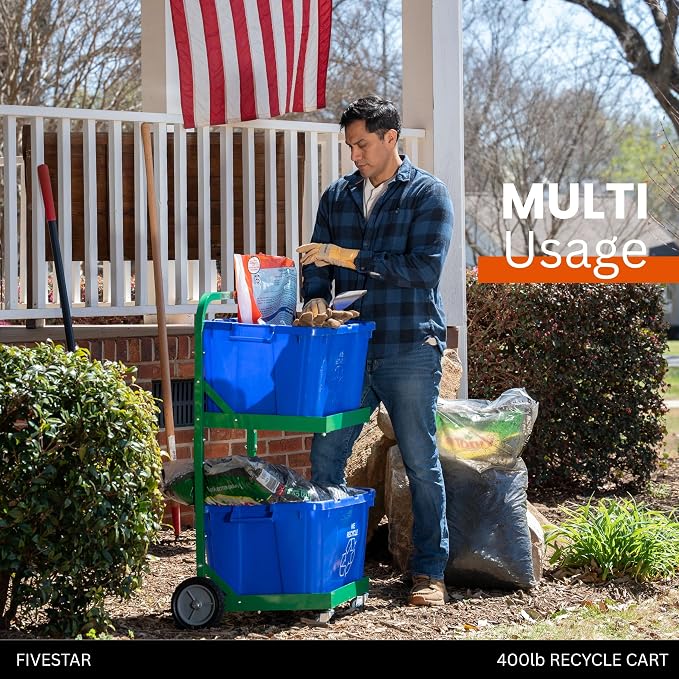 FIVESTAR 400 lb. Capacity Heavy-Duty Recycle Bin Cart with Aluminum Frame and Recycle Bin Trays and Four Wheels