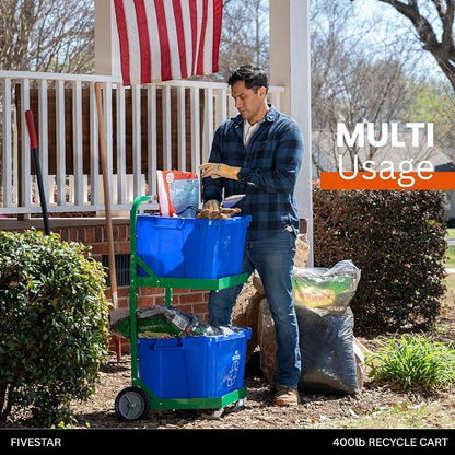 FIVESTAR 400 lb. Capacity Heavy-Duty Recycle Bin Cart with Aluminum Frame and Recycle Bin Trays and Four Wheels