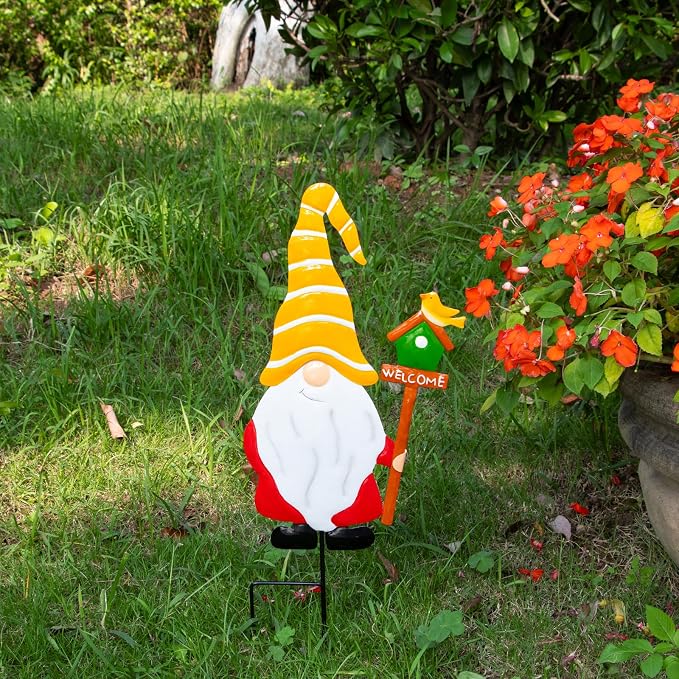 Garden Gnome Decorative Stake, Metal Welcome Sign Silhouette Art | Outdoor Iron Welcome Sign Yard Silhouette, Waterproof Weather Resistant Elf Lawn Ornament for Patio Porch Wall Art
