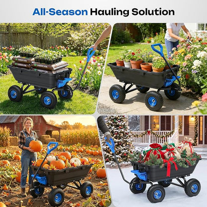 Garden Dump Cart Wheelbarrow 900Lbs, 10" All Terrain Tires Wagon | Upgrade Non-Slip Pneumatic Tires,DIY Expansion over 900LBS Capacity,Quick-Release Dumping, Steel Frame for Yard, Farm, Garden