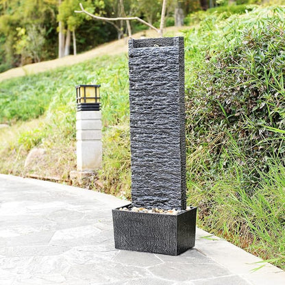 Water Fountain Outdoor, Floor Standing LED Illuminated Water Flow Elegant Water Fountain Pump 38.5" with Pebble Base for Garden, Patio and Yard (24372)