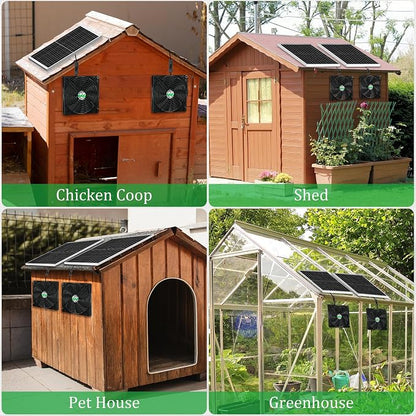 blessny 7.1" Solar 2 Fan Kit for Intake or Exhaust air, Weatherproofed 50W Solar Powered Fans for Outside Chicken Coops, Greenhouses, Shed, Pet House Air Ventilation