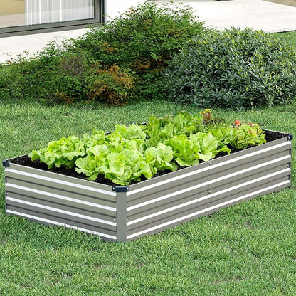 Vengarus 2PCS 8x2x1ft Galvanized Raised Garden Beds Kit,Planter Box Silver | Galvanized Steel, Rectangular Metal Planter Raised Beds, Vegetables, Herbs, Flowers, Easy Assembly, Rustproof Safe Backyard