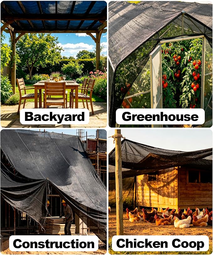 Black Shade Cloth, 70%-80% Sunblock UV Protection, 10 X 6.5 FT Sun Mesh Net | for Garden Plant Cover,Porch Screen,Pergola,Greenhouse,Chicken Coop,Car Barn Kennel,Backyard,Patio Sunshade Cover,Outdoor