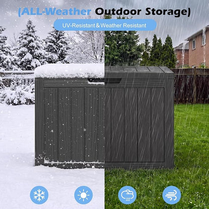 Outdoor Storage Box, 55 Gallon Resin Deck Boxes Outdoor Waterproof For Patio Furniture, Garden Tools, Pool Supplies, Lockable And UV Resistant (Striped Black)