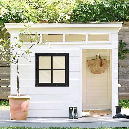Shed Windows 2 Pack, Chicken Coop Fixed Windows 18" x 18" Black | Square Gable Flush Mounted Small Windows with Tempered Glass for Shed, Barns, Playhouse, Household, Garage