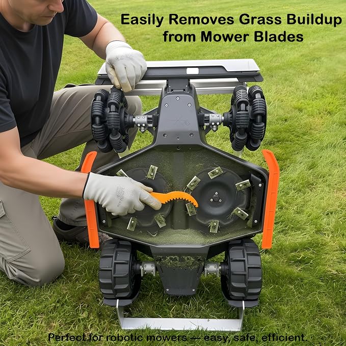 Robot Mower Blade Cleaning Tools Compatible with Mammotion Luba & Yuka Series – Hook & Brush Kit for Removing Grass Buildup Under Blades and Maintaining Cutting Performance (Orange)