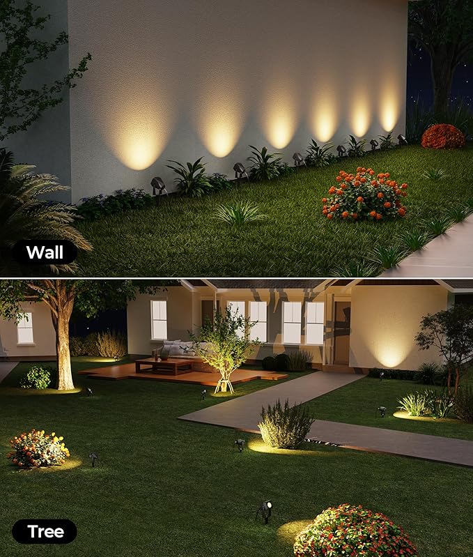 DeckTok Outdoor Landscape Lighting, 4 Pack Outdoor Spotlights, LED Low Voltage Landscape Lights for House Yard Garden Lawn Tree Fence Plant Flags Pathway, 12V 2700K Warm White, IP65 Waterproof