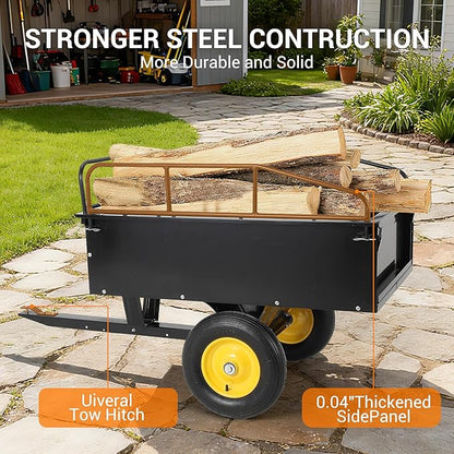 Heavy Duty 500LB Capacity Steel Dump Cart Trailer for ATV, 12 Cu.Ft Utility Garden Wagon, 2 Wheels, Durable Tow-Behind for UTV, Lawn Mower, Tractor, Landscaping