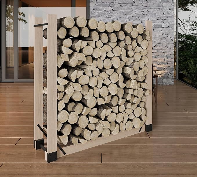 Fire Beauty Firewood Log Storage Rack 2-Pack Bracket Kit, Heavy Duty Adjustable Length,Triangular Stabilizer