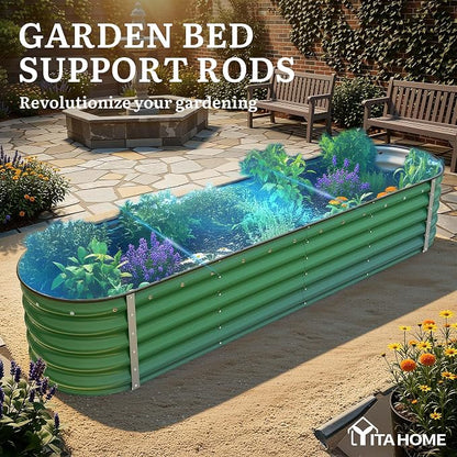 YITAHOME 8x2x1.5ft Galvanized Oval Raised Garden Bed, Metal Planter Box with Safety Rubber, Gloves, Outdoor Flower Bed for Planting Plants Vegetables, Green