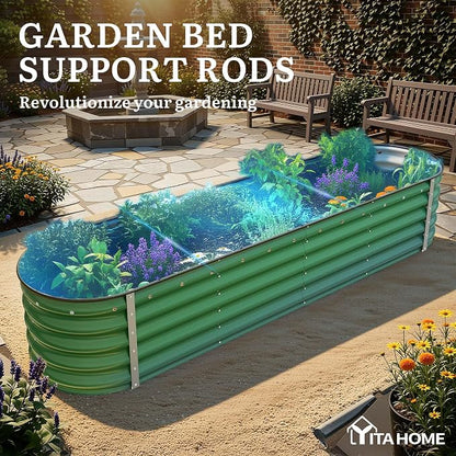 YITAHOME 8x2x1.5ft Large Raised Garden Bed Kit, 17" Tall 9 in 1 Galvanized Metal Planter Box with Gloves & Safety Rubber, Outdoor Above Ground Planters for Plants Vegetables Flowers, Green