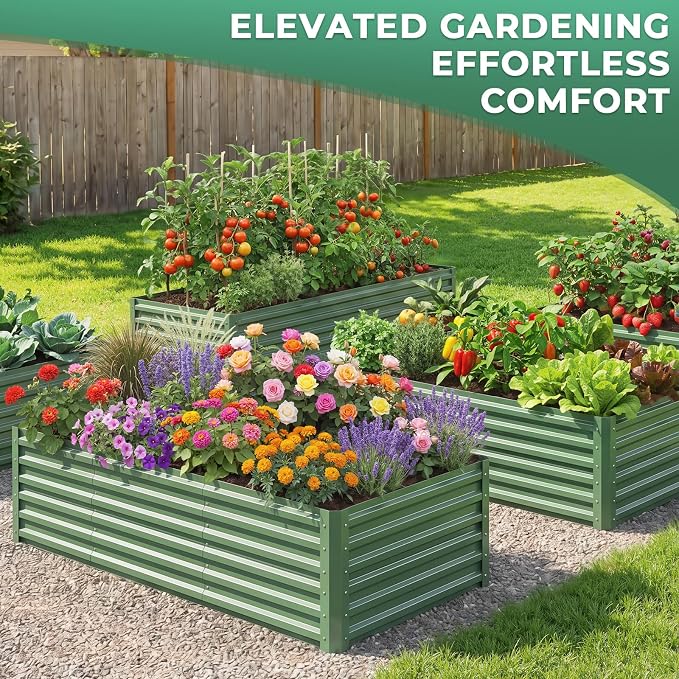 6x3x1.5ft Galvanized Raised Garden Bed, Metal Planter Box for Outdoor Planting Plants, Vegetables, Herbs, Above Ground Raised Garden Bed Kit for Gardening - Forest Green Rectangle