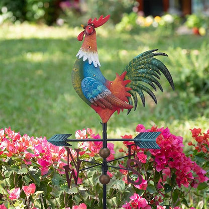 TERESA'S COLLECTIONS Garden Decor with Solar Outdoor Lights, Metal Rooster Weathervane Decorations for Outside, Red Yard Art Sign Decorative Garden Stake for Outdoor Fall Decor Lawn, Gifts for Mom