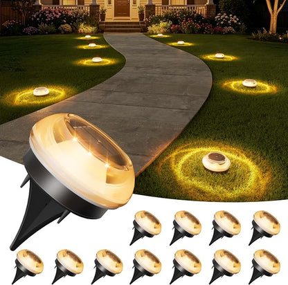 VOLISUN Mini Solar Pathway Lights Outdoor,12 Pack Flat Solar Ground Lights,IP67 Waterproof Solar Powered Disc Lights,Landscape Lighting for Garden Yard Walkway Luces Patio Driveway,Warm White