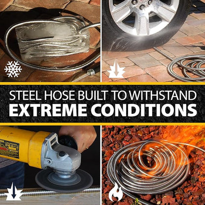 BIONIC STEEL 50 Foot 304 Stainless Steel Garden Hose Bundle with 25 Foot Rust-Proof Metal Home Garden Hose