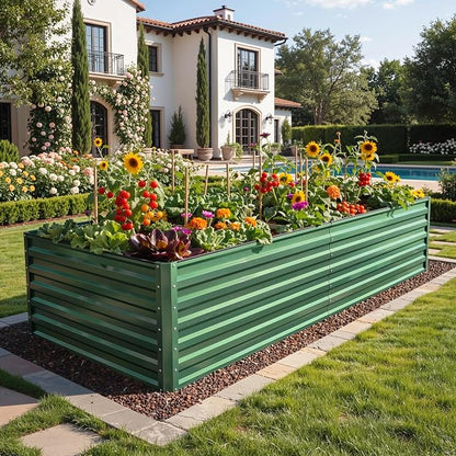 YITAHOME 4pcs 8x4x2ft Galvanized Raised Garden Bed, Metal Planter Box with Safety Rubber, Gloves, Outdoor Flower Bed for Planting Plants Vegetables, Green