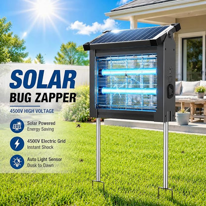 Solar Bug Zapper Outdoor Waterproof, USB-C Rechargeable Mosquito Zapper, 4500V Electric Bug Zapper, Solar Mosquito Trap Fly Insect Killer for Patio Garden Backyard Garage(Gray)