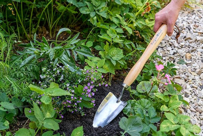 Burgon & Ball Mid-Handled Stainless Steel Trowel, Wood Grip