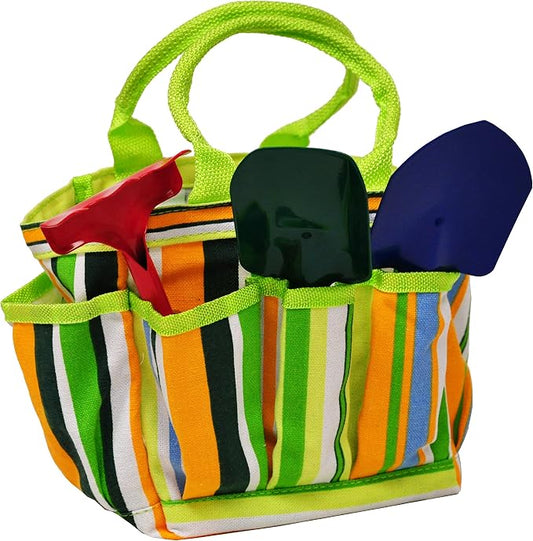 G & F 10012 JustForKids Kids Garden Tools Set with Tote hand rake shovel trowel,Assorted