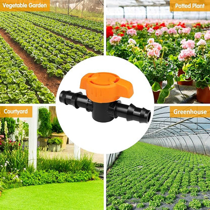 1/2 Inch Drip Irrigation Barbed Valve, 15 Pcs Barbed Switch Valves Drip Line Parts for 1/2" Drip Tubing (.570-.620" ID), 1/2 in. in-line Barbed Shut Off On Valve for Garden Irrigation System