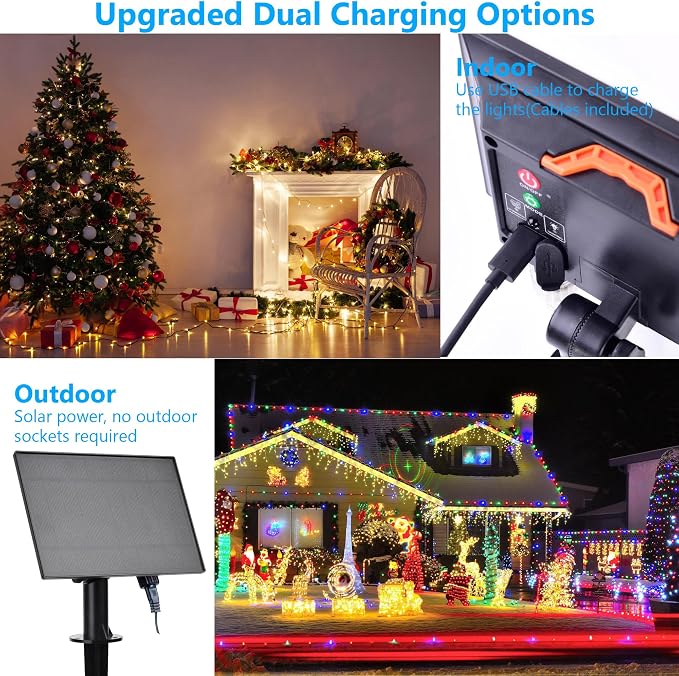 80Ft Solar String Lights for Outside, 18 Colors Changing 200 LED Solar Powered & USB Christmas Lights with Remote, RGB Waterproof Outdoor Fairy Light for Patio Yard Tree Garden Party Decor