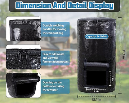 MyLifeUNIT Compost Bins Outdoor, Composting Bin for Outside Garden, Reusable Garden Yard Waste Bag, 34 Gallons (1 Pack, Black)