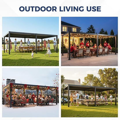 12' x 20' Louvered Pergola, Aluminum Frame Outdoor Pergola with Adjustable Louvered Roof & Integrated Gutter System, Hardtop Patio Gazebo for Backyard, Patio, Garden, Dark Gray