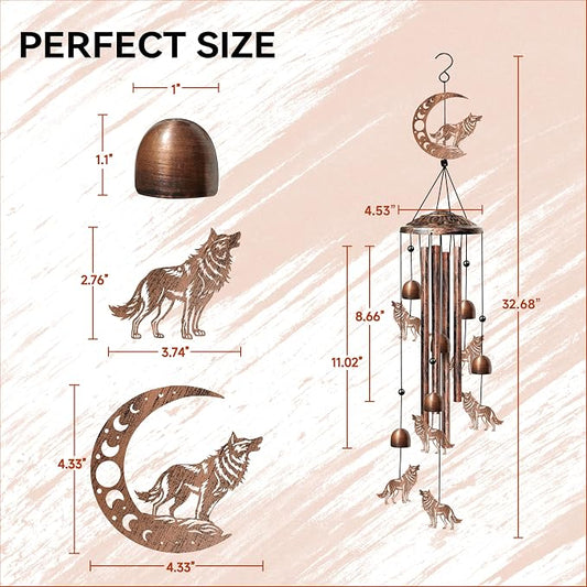 Wolf Wind Chimes Outdoor Wolf Gifts for Women/Men/Mom/Grandma Birthday Gifts Memorial Gift Metal WindChimes for Outside/Indoors, Home, Lawn, Porch, Patio, Garden Decor, Yard Decorations