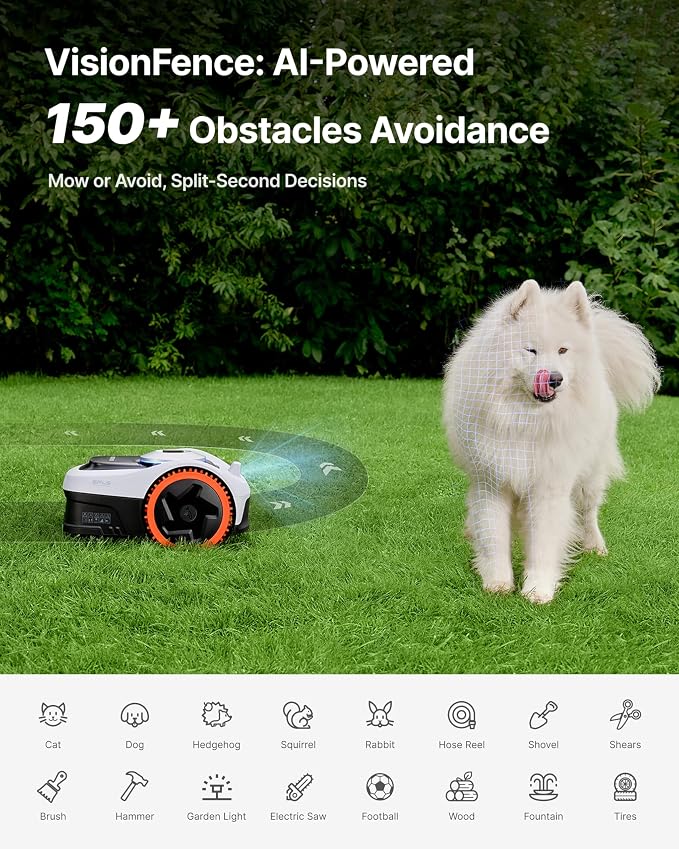 Segway Navimow i206 AWD Robot Lawn Mower, Wire-Free Robotic Mower, All-Wheel Drive for 45% Slopes, 2–3.6 in Adjustable Cutting Height, NRTK + Vision, Auto Mapping, 2.55Ah Battery, Covers 0.15 Acre