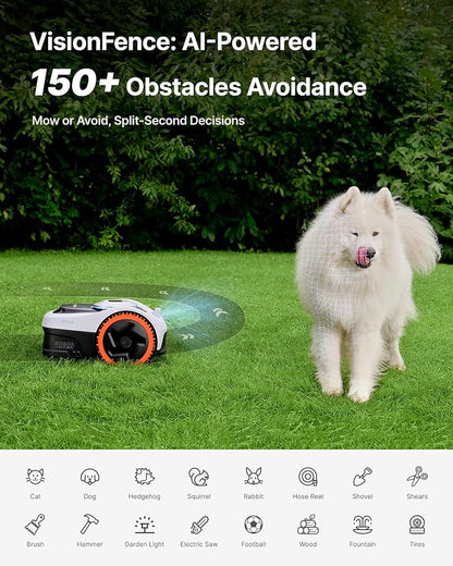 Segway Navimow i206 AWD Robot Lawn Mower, Wire-Free Robotic Mower, All-Wheel Drive for 45% Slopes, 2–3.6 in Adjustable Cutting Height, NRTK + Vision, Auto Mapping, 2.55Ah Battery, Covers 0.15 Acre