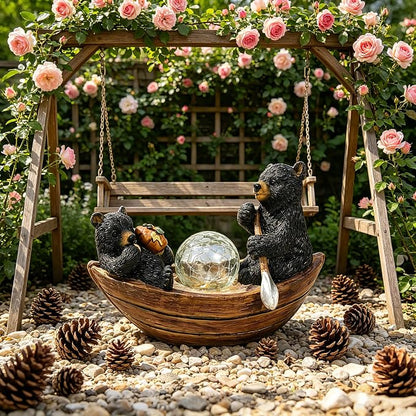 Rezpuao Garden Statue of Bear,Garden Decor Bear Figurine,Bears Outdoor Statue,Solar Decor for Patio,Balcony,Yard,Lawn Ornament