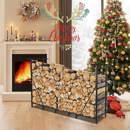 HONEST OUTFITTERS 6ft Firewood Rack Outdoor, Adjustable Heavy Duty Firewood Holder, Adjustable Wood Racks for Outdoor Indoor, Metal Log Racks for Firewood with Firewood Bag Carrier, Black