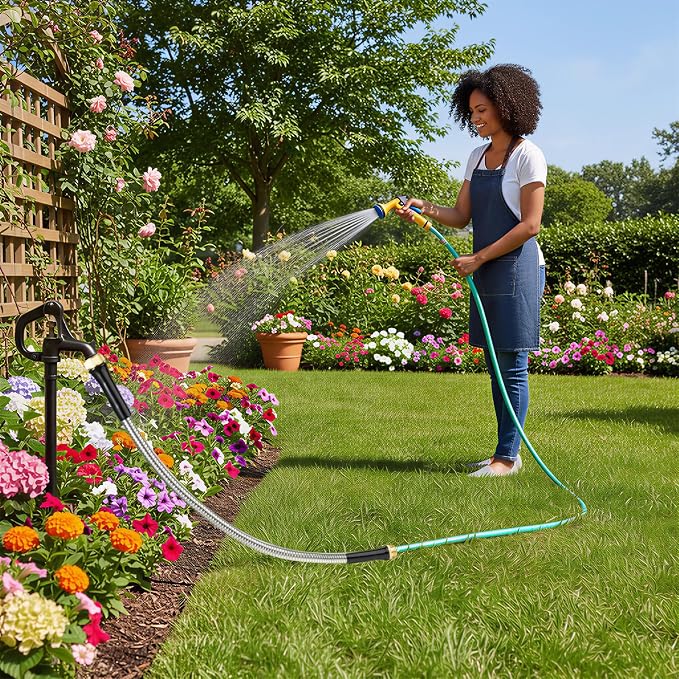SheeChung Garden Hose 15ft x 5/8",Metal Garden Hose Extension Adapter for Hose Reel Faucet,Lightweight & Leakproof Leader Hose for Outdoor Yard,Heavy Duty 304 Stainless Steel Water Pipe,Male to Female