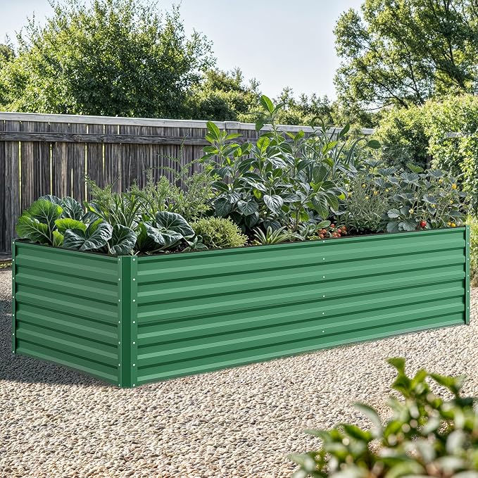 YITAHOME 8x4x2ft Large Raised Garden Bed Kit, Galvanized Metal Planter Box with Gloves, Ground Nails, Support Rod & Safety Rubber, Outdoor Above Ground Planters for Plants Vegetables Flowers, Green