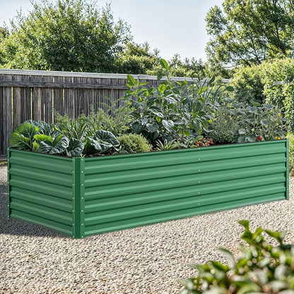 YITAHOME 8x4x2ft Large Raised Garden Bed Kit, Galvanized Metal Planter Box with Gloves, Ground Nails, Support Rod & Safety Rubber, Outdoor Above Ground Planters for Plants Vegetables Flowers, Green