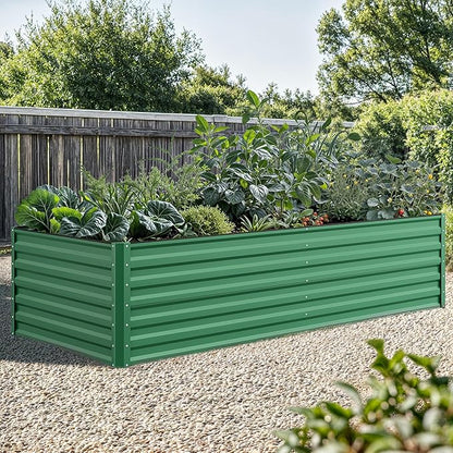 YITAHOME 96x48x24 in Galvanized Raised Garden Bed Kit, Large Metal Planter Box with Gloves, Safety Rubber & Support Rod, Outdoor Flower Bed for Plants Vegetables, Green