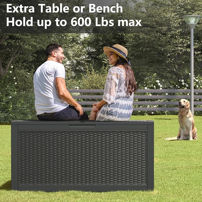NUNU LAB 100 Gallon Large Waterproof Resin Deck Box, Lockable Outdoor Storage Box with Gas Lift, Patio Cushions, Garden Tools, Pool Supplies, Indoor Outdoor Storage Container, Black