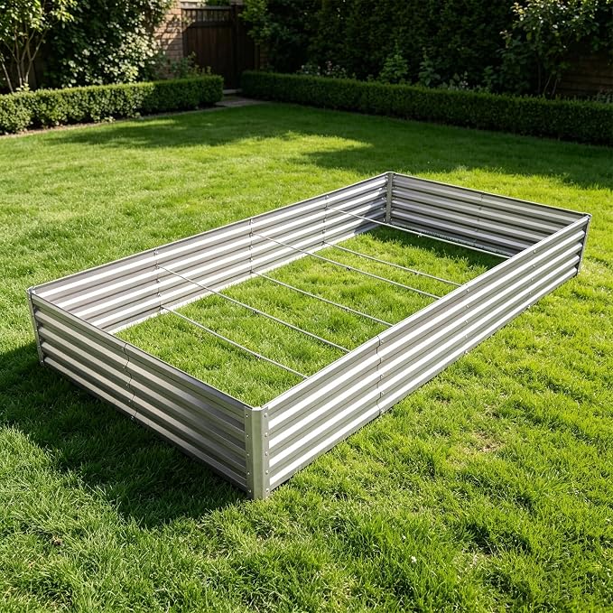 Galvanized Raised Garden Bed 8x4x1 ft(2 Pack),Outdoor Planter Box Metal Patio Kit Planting Bed for Vegetables Flowers and Succulents,Silver