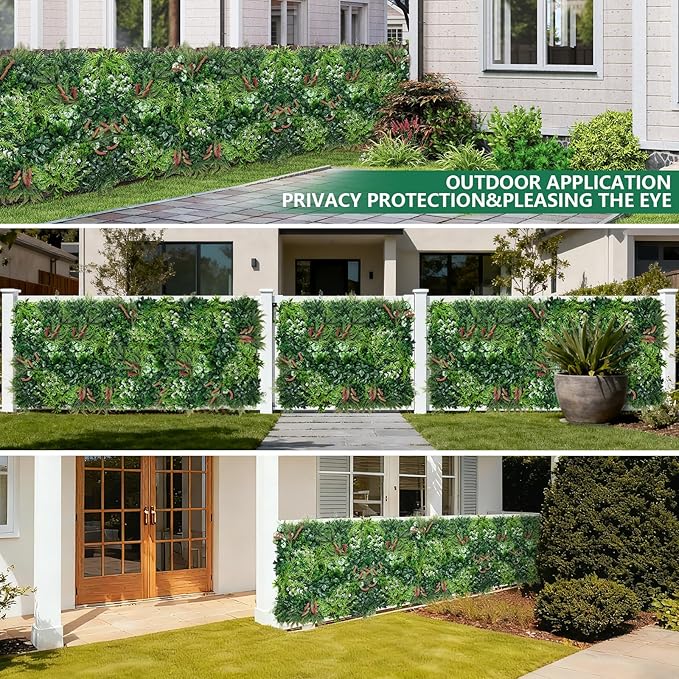 16PCS Grass Wall Panels, 20"x20" Artificial Ivy Privacy Fence Screen, UV-Anti Faux Boxwood Grass Wall Panels for Garden Patio Balcony