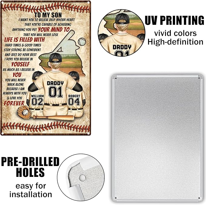 Vintage Tin Signs Motivational Wall Decor-To Son Teen Boy Room Baseball Decor Gifts,Sports Posters for Boys Bedroom 8x12 Inch