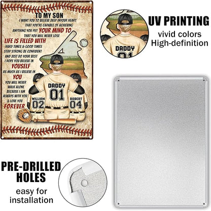 Vintage Tin Signs Motivational Wall Decor-To Son Teen Boy Room Baseball Decor Gifts,Sports Posters for Boys Bedroom 8x12 Inch