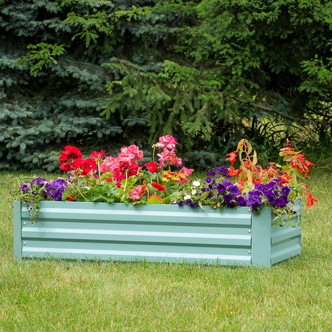 Sunnydaze Galvanized Raised Garden Bed - Outdoor Planter Box for Backyard or Patio - Steel Metal Raised Bed for Gardening Vegetables, Flowers, Herbs - 47 x 23 x 12 in - Green - Rectangle