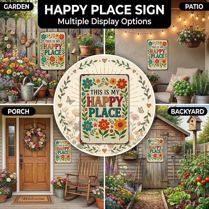 Funnysign Garden Gifts This Is My Happy Place Vintage Tin Sign for Home Garden Greenhouse Patio Yard Decor 8 X 12 Inch(3981)