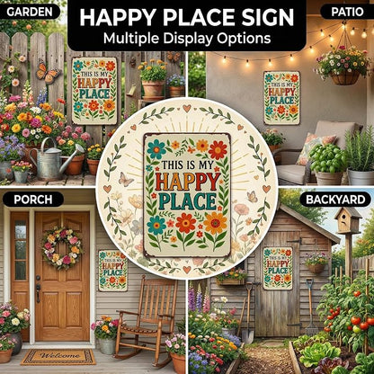 Funnysign Garden Gifts This Is My Happy Place Vintage Tin Sign for Home Garden Greenhouse Patio Yard Decor 8 X 12 Inch(3981)