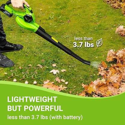 20V Cordless Leaf Blower with Battery and Charger, Electric Leaf Blower Vacuum, Battery Leaf Blower Cordless for Lawn, Variable Speed, Lightweight, Quick Charge, Green, (TDC-CB20)