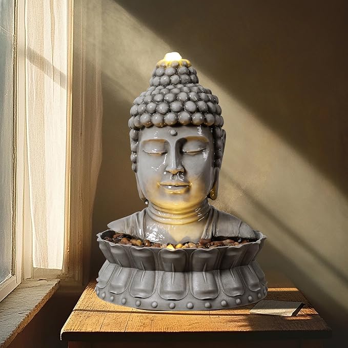 Buddha Water Fountain Outdoor, Zen Garden Fountain with LED Lighting, Serene Buddha Statue for Outdoor Decor, for Mom, Men and Women