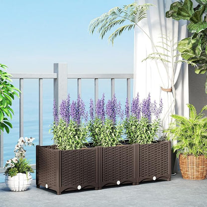 Outsunny Plastic Raised Garden Bed, 47.2" x 15.7" x 14.6" Outdoor Planter Box with Drainage Holes for Garden, Patio, Balcony, Deck, Brown