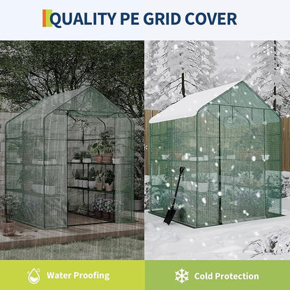 Greenhouse, 57 x 57 x 76'' Greenhouses for Outdoors, Durable Green House Kit with Window, Thicken PE Cover, 3 Tiers 12 Shelves, Portalbe Walk in Green Houses for Indoor Backyard Outside