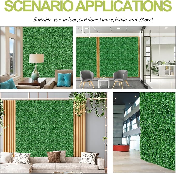 AOKIIE 20"x20" Artificial Grass Wall 24Pcs UV-Anti Boxwood for Outdoor | Grass Wall Panels UV-Anti & Weatherproof Boxwood Hedge, Privacy Greenery Screen for Outdoor Patio, Garden Fence Backdrop